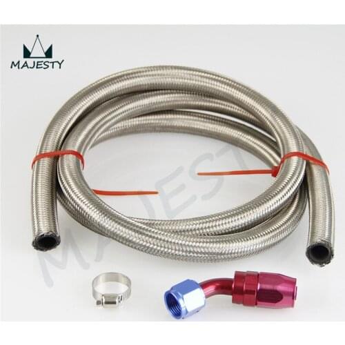 AN-4 4-AN STAINLESS STEEL BRAIDED OIL/FUEL HOSE 1FT +45 Degree SWIVEL END TUBE FITTING hose silver