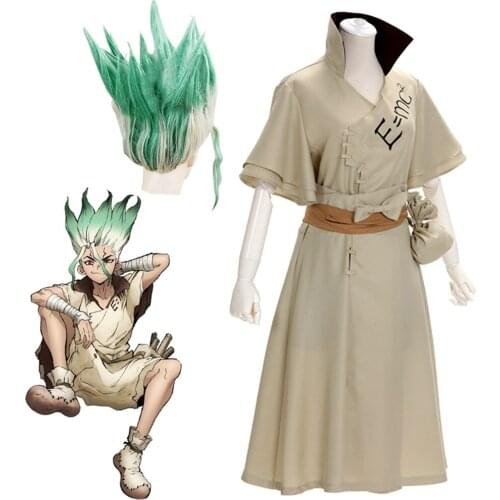 Anime Dr. Stone Senku Ishigami Costume Cosplay Adult Men Senku Uniform Outfit Wig Halloween Carnival Party Suit Full Set