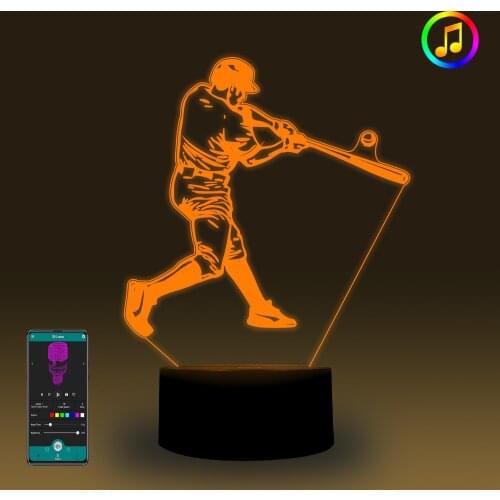 Baseball Player Night Light Batter LED Light Sync with Music Remote/Smart App Control 7&16M Colors Birthday Gift for Boy