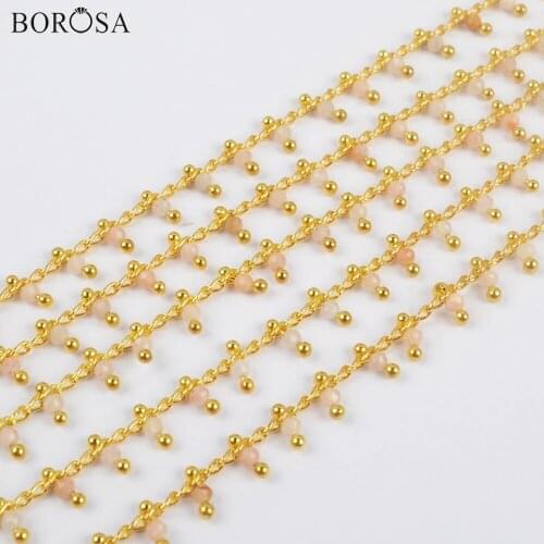 BOROSA 3Meters 2mm Sunstone Beads Faceted Chains Natural Gems Stone Beads Chain Jewelry Accessories JT263