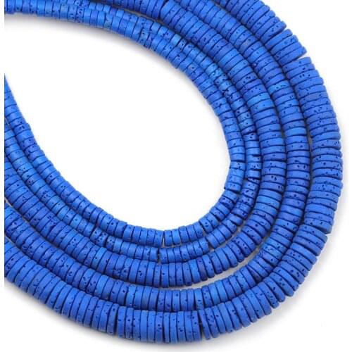 4/6/8MM Dark Blue Natural Volcanic Lava Stone Flat Round Coins Spacers Loose Beads For Jewelry Making DIY Bracelets Necklace
