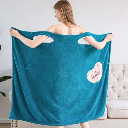 Women Quick Dry Wearable Microfiber Plush Bathrobes Thick Super Absorbent Cute Adult Bathing Bath Skirt FS99