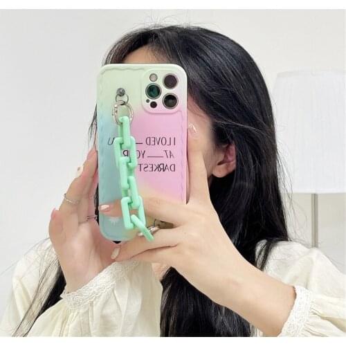 Lovely Bracelet Chain Phone Case for Iphone 12 Mini 11 Pro XS Max XR X 8 7 Plus SE 2020 Gradient Color Capa Wrist Strap Cover