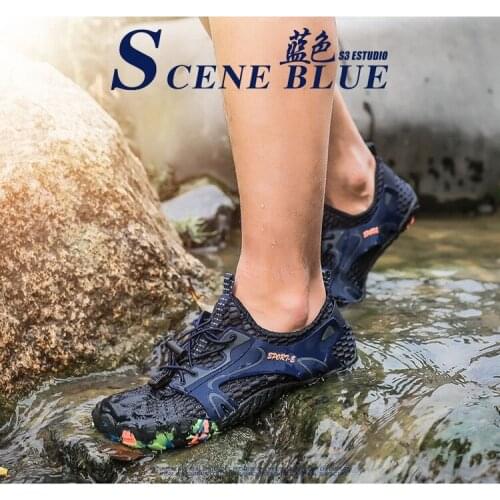 Men Breathable Hiking Shoes Women Durable Trekking Climbing Shoes Outdoor Camping Sport Shoes Non-Slip Hiking Fishing Shoes Blue