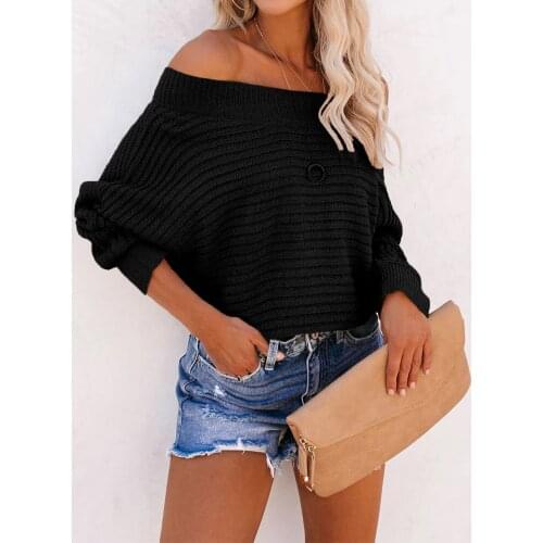 Fad Fall New Products Womens Explosive Sweater Striped Bat Sleeve Strapless Knit