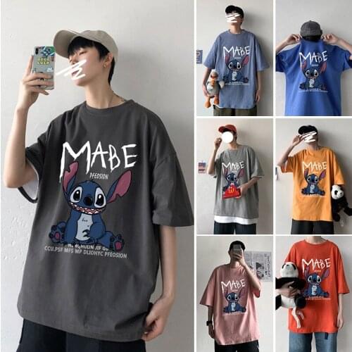 Disney Stitch T-shirt Mens Summer Cartoon Top T-shirt Men and Women with The Same Casual Ins Mens T-shirt Bottoming Hot Sale