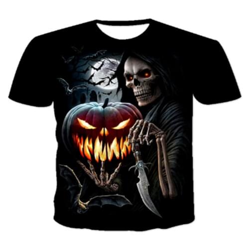 T-shirt pumpkin skull T-shirt for men and women 3d printing black T-shirt summer short-sleeved mens top