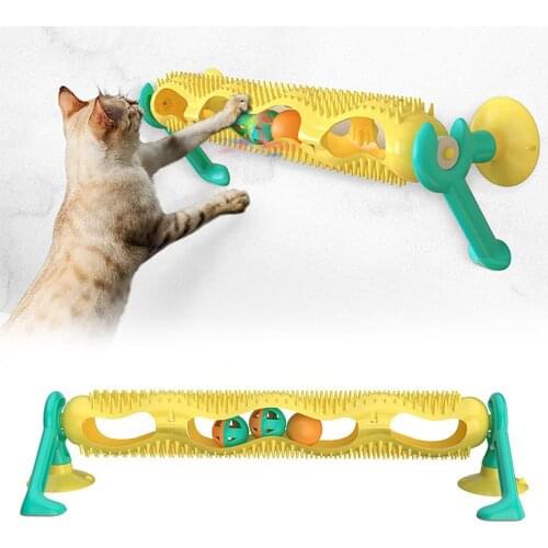 Pet Cat Puzzle Toys Orbit Balls Kitten Intelligence Turntable Cat Scratching Post Suction Cup For Cats Massage Pet Scratcher