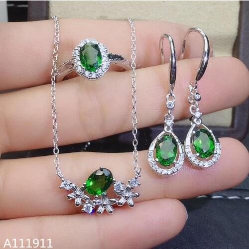 KJJEAXCMY fine jewelry 925 sterling silver inlaid Natural Diopside Necklace Ring Earring exquisite ladies Suit Support Test cute