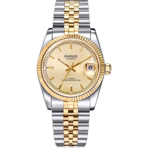 Parnis Royal Seriers Luminous Mens Steel Watchband Fashion Single Calendar Luminous Automatic Mechanical Watch Wristwatch