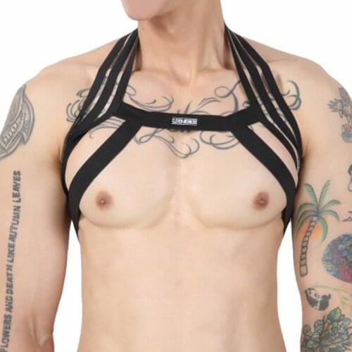 Nylon Body Chest Harness Men Sexy Elastic Shoulder Harness Strap Halter Stage Costume Hollow Clubwear hombre Bondage Clothes