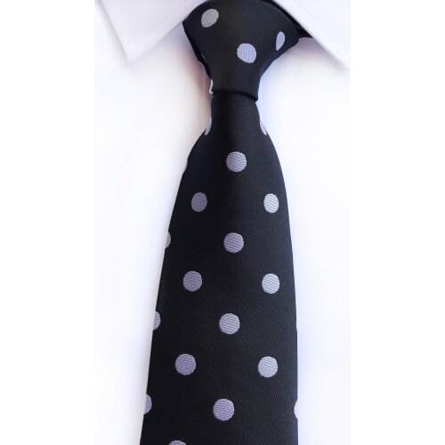 New Design Fashion Men Polka Dots Ties Black with Big White Spots Necktie to Match Shirt