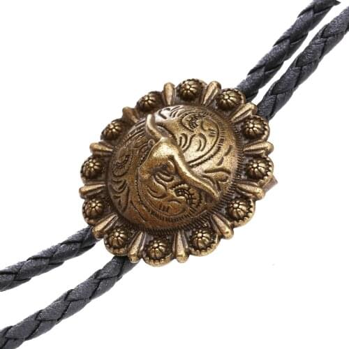 New western bull head bolo tie retro shirt chain bolo collar rope leather necklace tie