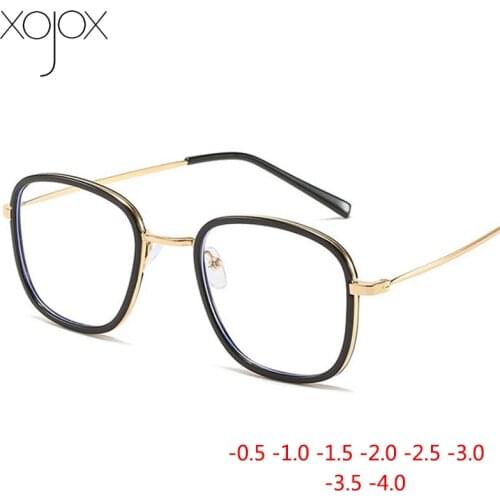 XojoX Blue-Ray Nearsighted Glasses Fashionable Vintage Womens Computer Spectacles Metal Mens Finished Myopia Eyewear -1.0 -4.0