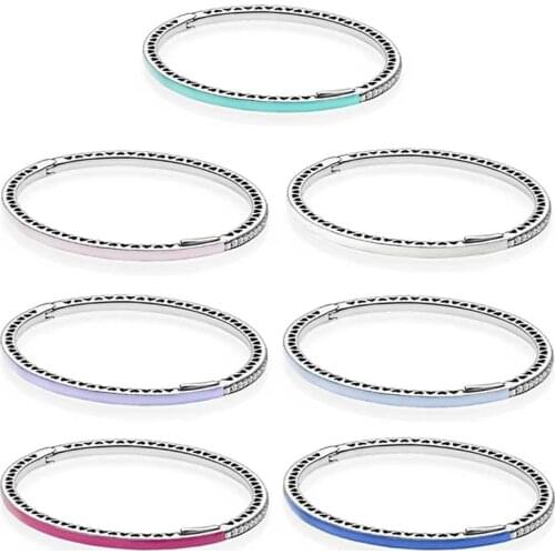 Original 925 Sterling Silver Bracelet Multicolor Radiant Heart with Cubic Zirconia Suitable for Beads Charm Diy European Jewelry