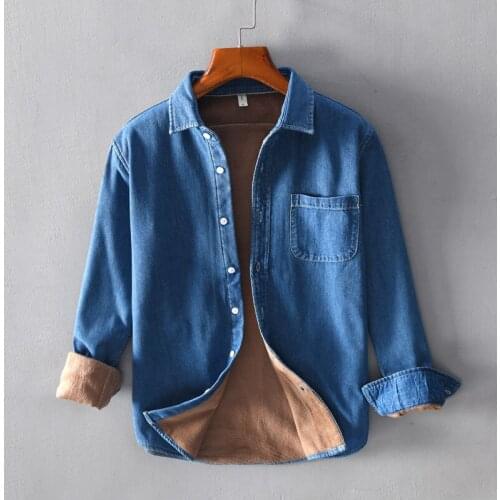 2019 autumn and winter denim shirts jacket Mens shirt slim fit Handsome jacket cotton warm men jacket plus size