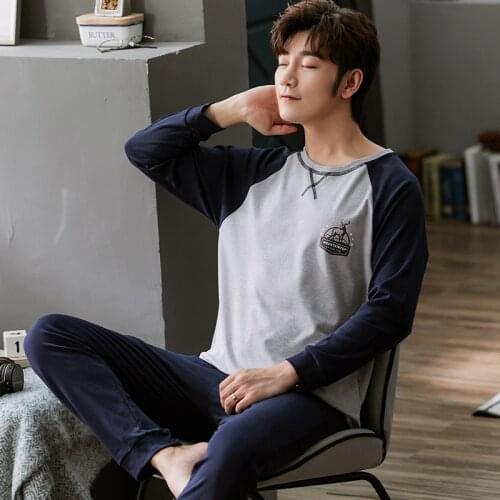 Autumn Winter Mens Cotton Pajamas Set Letter Print Sleepwear Cartoon Pajama Casual Sleep&Lounge Pyjamas Plus Size 4XL Pijamas