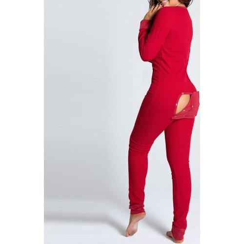 Sexy Women Cutout Functional Buttoned Flap Adults Pajamas Club Button Design Plunge Lounge jumpsuit Women Jumpsuit Pyjama