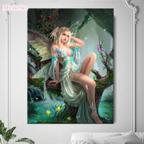 Full Diamond Painting Fairy On Tree Diamond Embroidery 5D Diy Diamond Mosaic Rhinestones Picture Needle Arts Craft