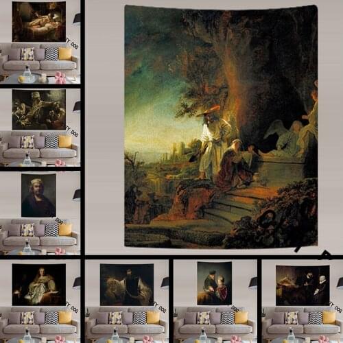 Rembrandt Oil painting digital printing Linen waterproof Home living room decoration Tapestry Wall Tapestry bedroom Tapisserie