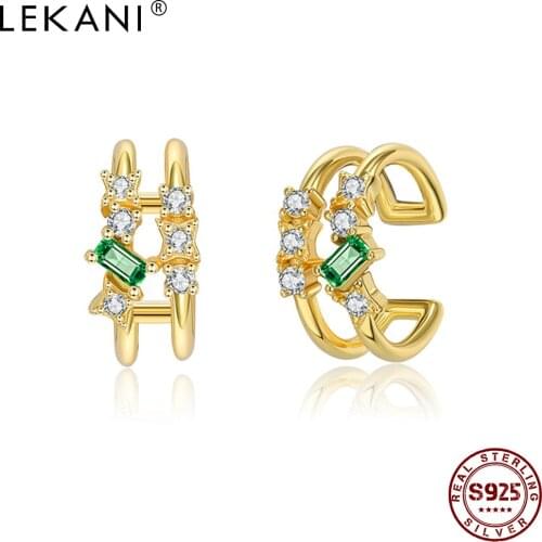 LEKANI S925 Sterling Silver Clip Earrings Popular 5A Cubic Zirconia Rhombus Flower Earcuff Jewelry Unisex Cute Earrings Gift