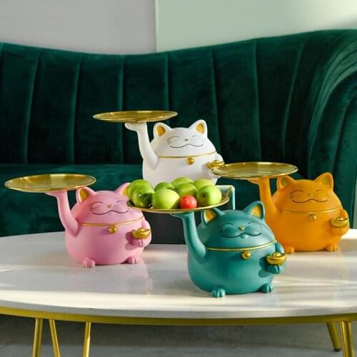 Nordic Lucky Cat Sculpture Resin Home Interior Decoration Office Desktop Creative Cartoon Character Crafts Figurines