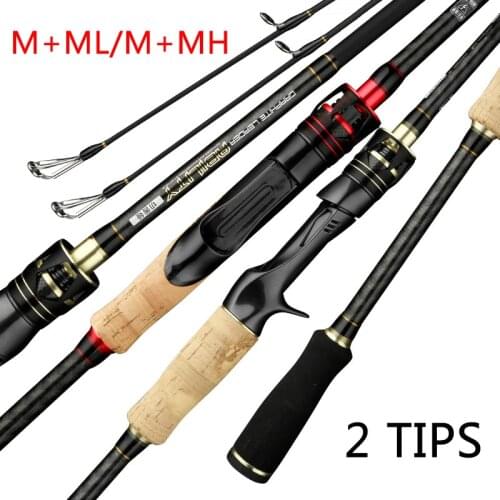 Casting Spinning Lure Fishing Rod 1.8/2.1/2.4m 30T Carbon 2 Sections 2 TIPS Bait 4-35g ML/M/MH Baitcasting