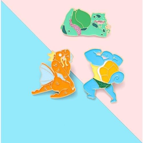 Funny Strong Animal Enamel Pin Custom Fitness Elf Brooches Bag Lapel Pin Green Blue Orange Badge Custom Jewelry Gift for Kids
