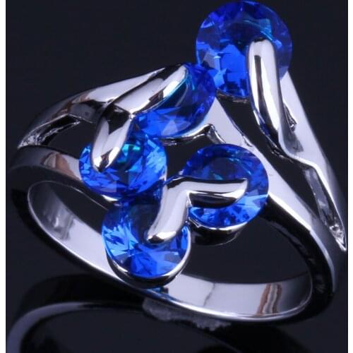 Fetching Round Blue Cubic Zirconia Silver Plated Ring V0416