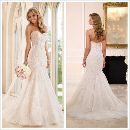 Sexy Strapless Wedding Dress 2021 New Bridal Mermaid Dress Sleeveless Court Train Princess Luxury Lace Vestido De Noiva