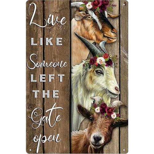 Farm Tin Sign Old-Fashioned Three Flowers Goat Bar Farm Country Cafe Bathroom Wall Decoration Retro 8x12 Inch Gift Retro