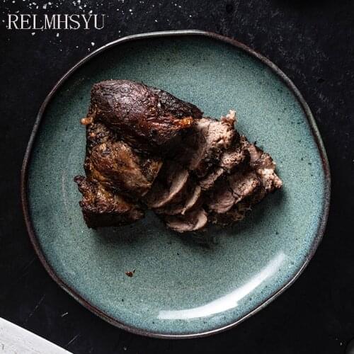 1PC RELMHSYU European Style Deep Blue Ceramic Irregular Salad Vegetable Flat Dinner Plate Dish Tableware