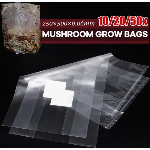 10/20/50pcs 10*20 Inch PVC Mushroom Spawn Grow Bag Substrate Hight Temp Pre Sealable Garden Supplies Grow Bags