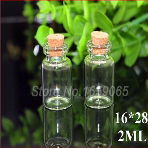 2ml Clear Glass bottle With Cork drift bottle f DIY Wishing Glass Vial Pendant container f seed Glitters, oil samples sand
