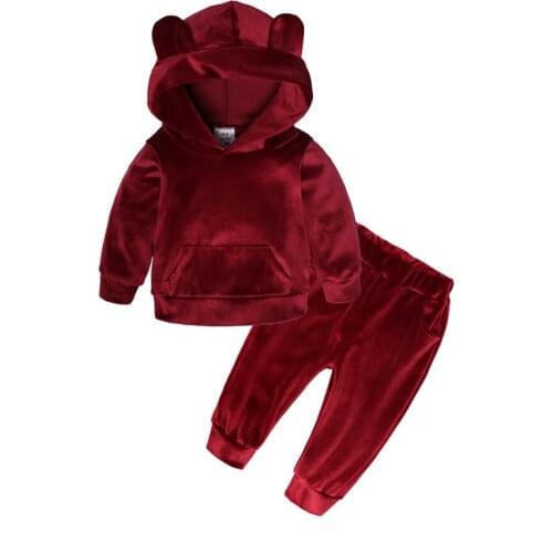 1-5Years Kid Infant Baby Girl Velvet Hoodie Tops+Long Pants 2PCS Outfits Clothes Set