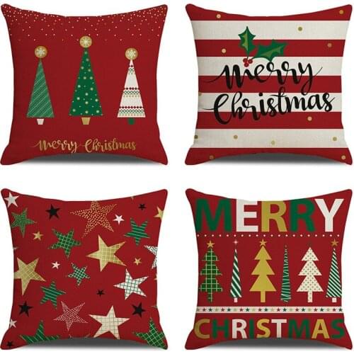 4pcs Linen Fabric Home Christmas Day Throw Pillow Linen Cushion Lumbar Pillow Case(45x45cm)