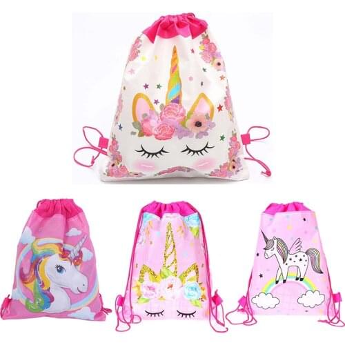 5pcs Unicorn Drawstring Bag for Girls Unicorn Theme Satchel Bundle Rucksack Happy Birthday Party Baby Shower Cartoon Gifts Bags