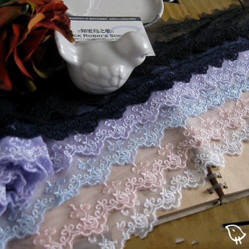 5 Yard/Lot Exquisite DIY cotton flowers lace fabric gauze embroidery lace trim 7cm wedding dress clothes accessories