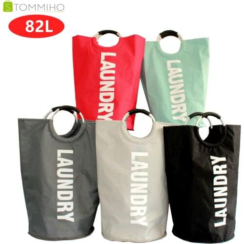 82L Large Laundry Basket Collapsible Fabric Laundry Hamper Tall Foldable Laundry Bag Handles Waterproof Portable Washing Bin