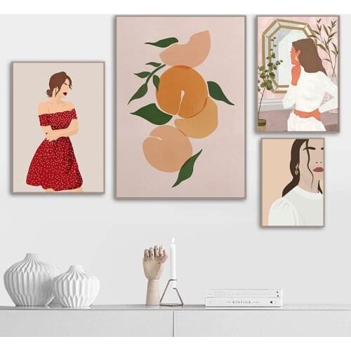 Abstract Minimalist Canvas Paintings Fashion Vintage Girl Posters and Nordic Prints Wall Art Pictures for Living Home Decoration