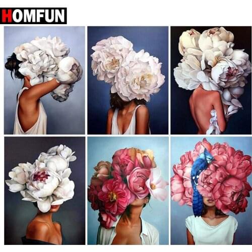 HOMFUN Diamond Painting Cross Stitch "Woman flower" Full Square Round Diy 5d Diamond Embroidery Picture Rhinestone Art