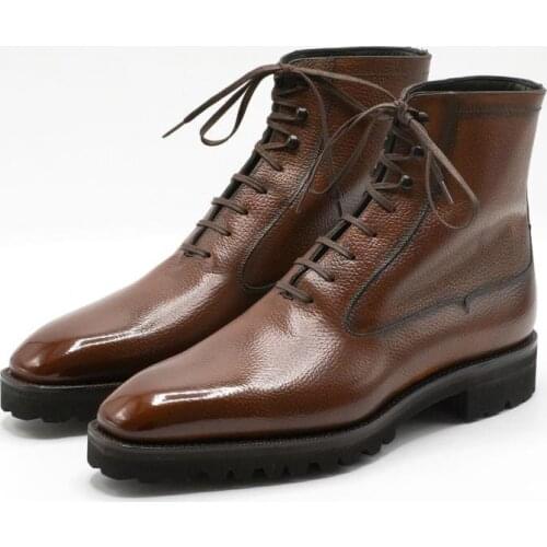 Mens Boots Winter Add Velvet Lace Up Shoes Brown Work Boots Non-Slip Fashion Designer Men Genuine Leather Shoes