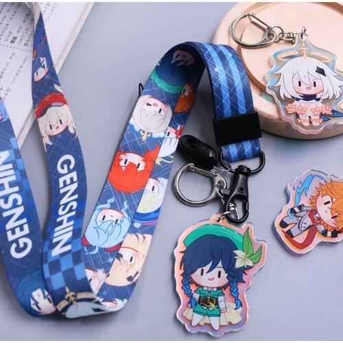 Genshin Impact Diluc Qiqi Mobile Phone Straps Cartoon Lanyard For Phone ID Card Badge Holder Keychain Hanging Ropes Hand Rope