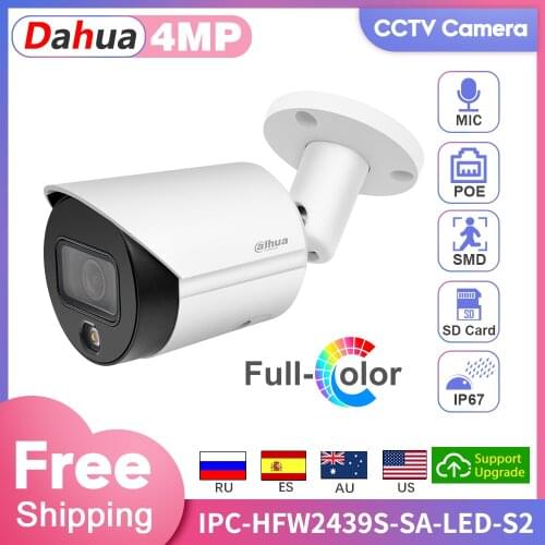 Dahua IPC-HFW2439S-SA-LED-S2 4MP Full Color Night Vision POE Built-in Warm Light and Mic H.265 SD Card IP67 WDR Bullet Kamera