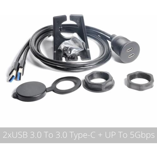 Dual Port USB 3.0 Male to Type C 3.0 Female 2 Ports Car Mount Flush Cable Waterproof Extension for Car Truck Boat Motorcycle