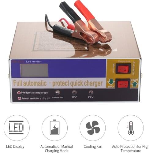 12V/24V Intelligent Automatic LED Charger Pulse Repair Type Maintainer for Lead Acid Battery and Lithium Battery 140W AC220V