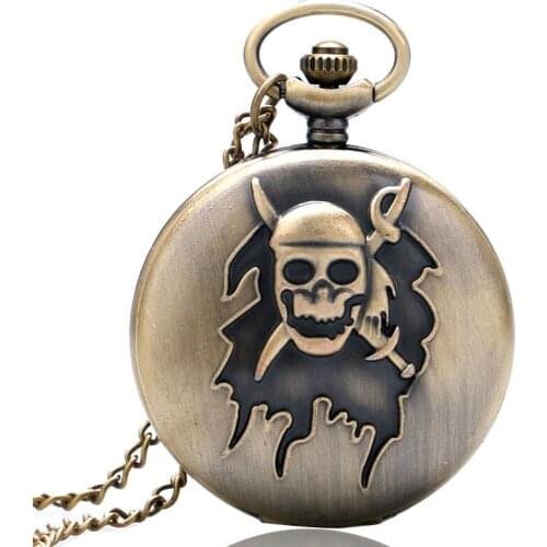 2016 New Firate Skull Bone Design Pocket Watch With Necklace Chain Gift for Men Woman Christmas Free Drop Shipping
