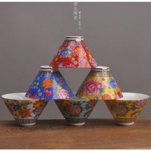 Ceramic enamel Master Cup bamboo hat cup Kung Fu tea set tea cup large full flower tea cup multi flower tea bowl single cup