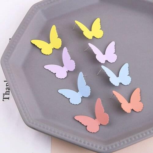 Korea Dongdaemun earrings candy butterfly smart earrings S925 Silver needle paint color sweet wings earrings
