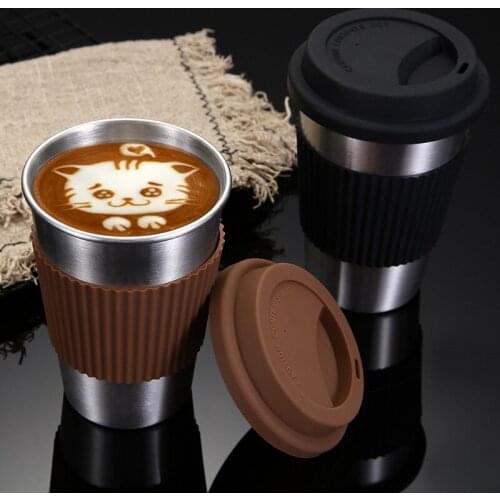 500ML Stainless Steel Drinking Coffee Mug Silicone Anti-Scalding Cover Portable Insulated Water Cups Tea Jug Kitchen Utensils
